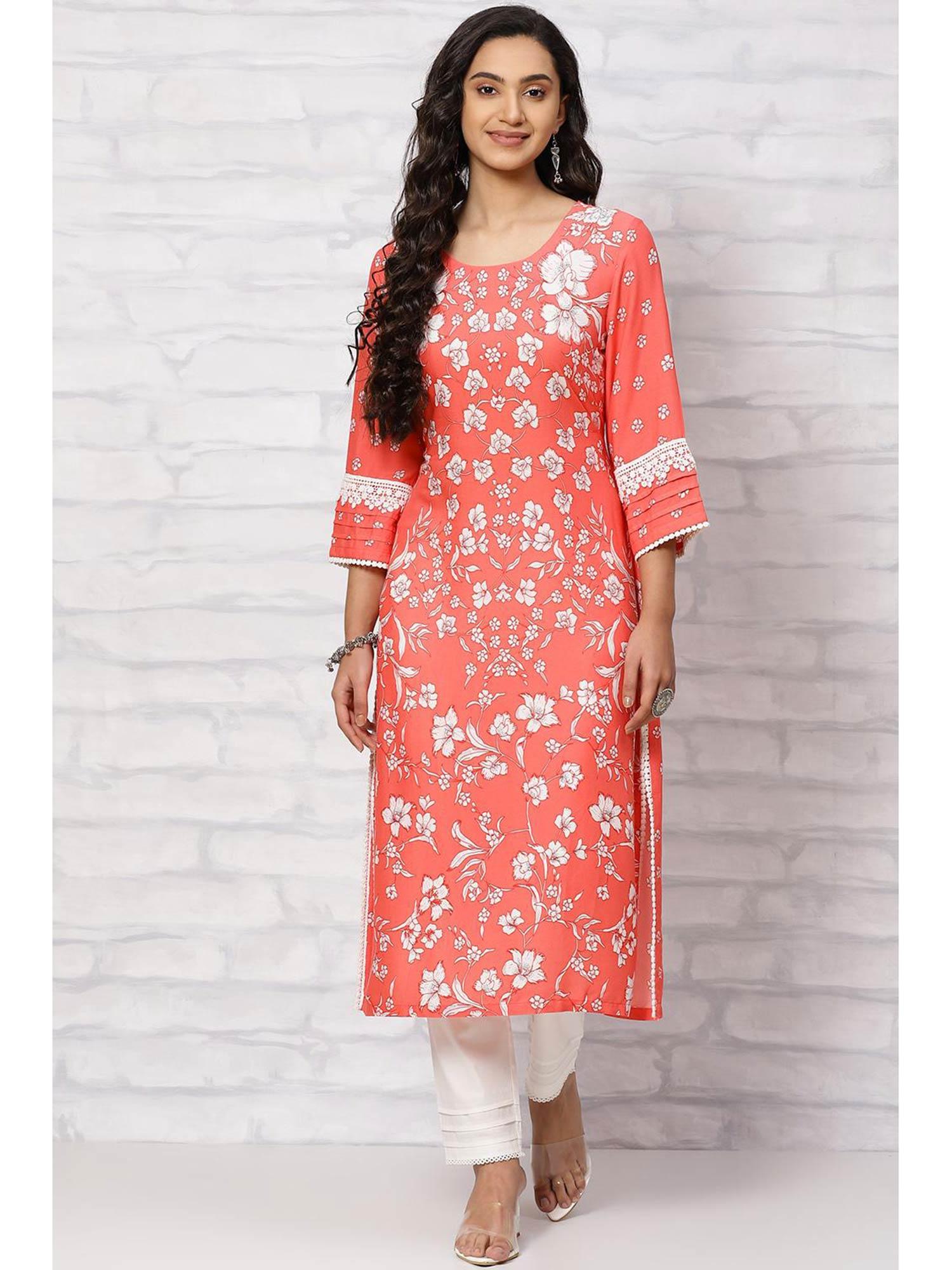 coral viscose rayon straight kurta