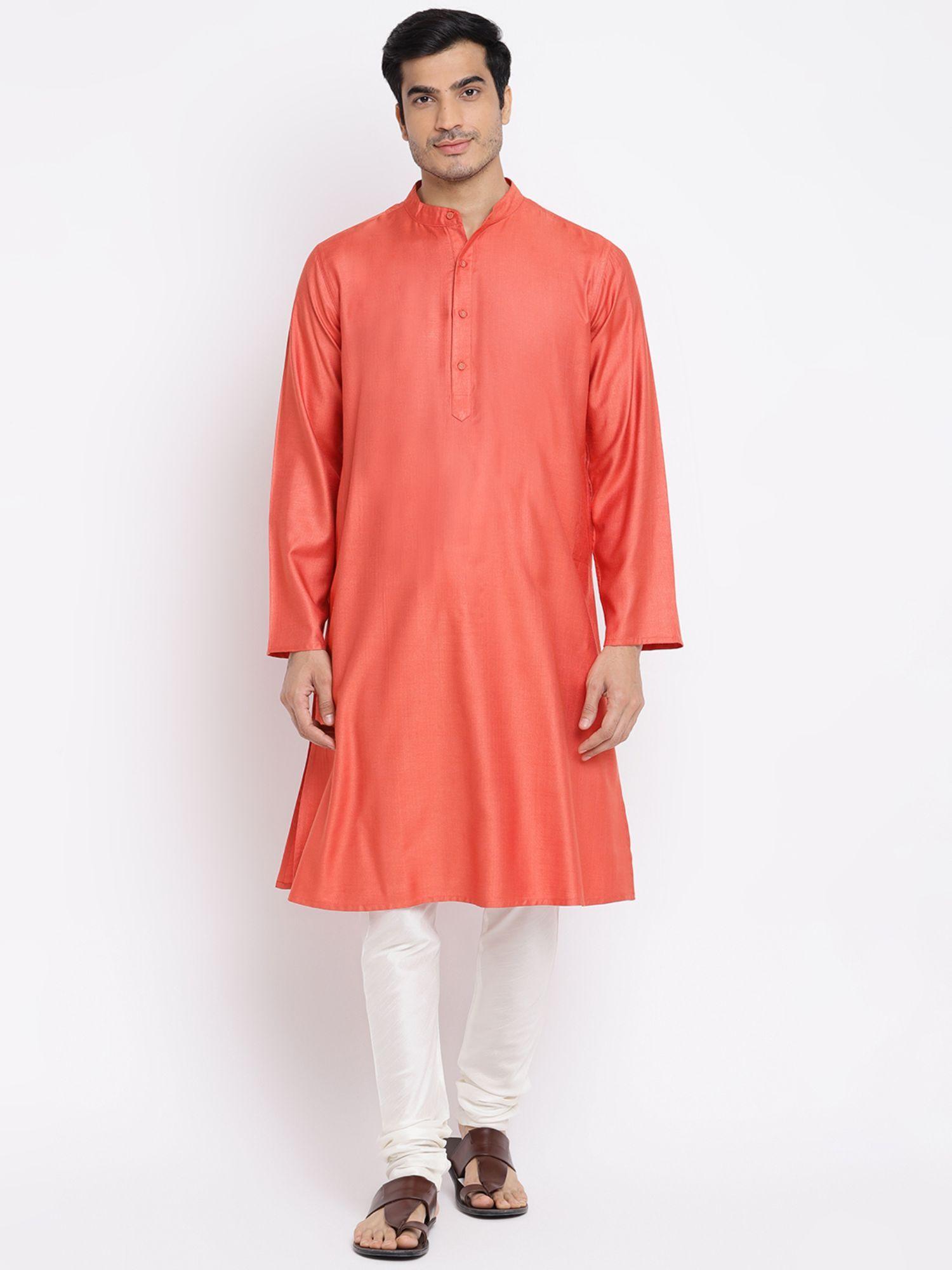 coral viscose silk woven long kurta