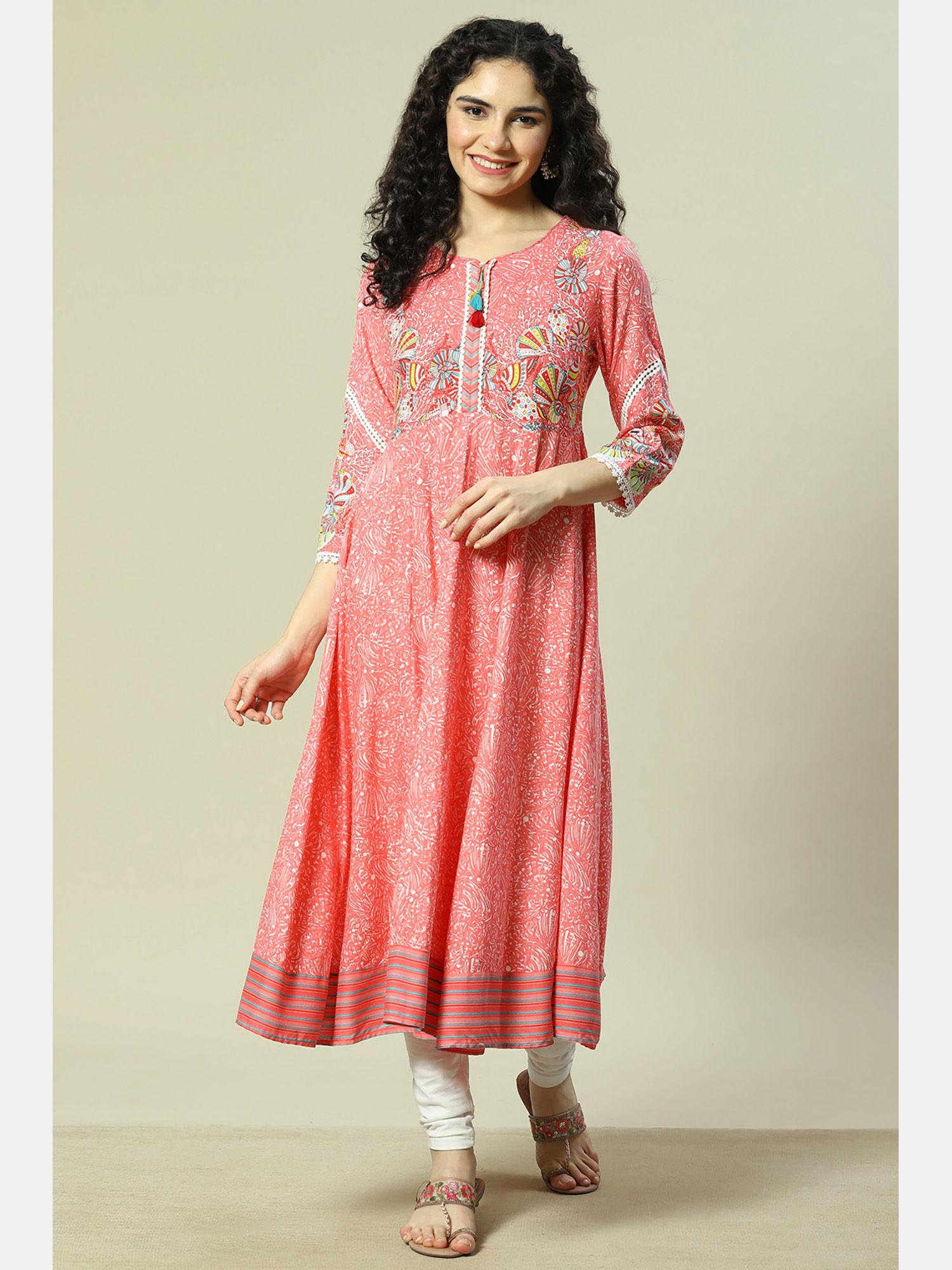 coral viscose straight anarkali kurta