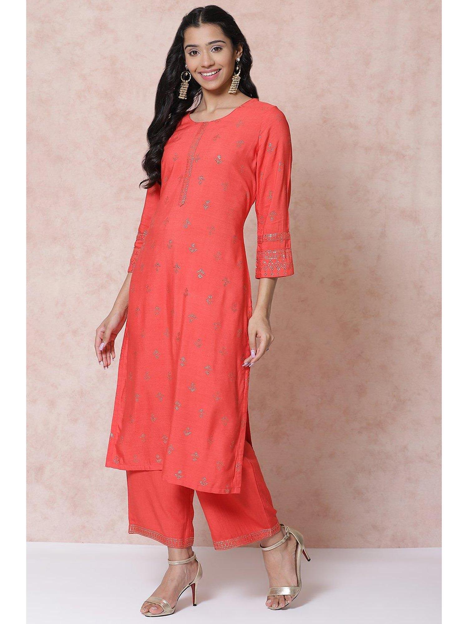 coral viscose straight kurta