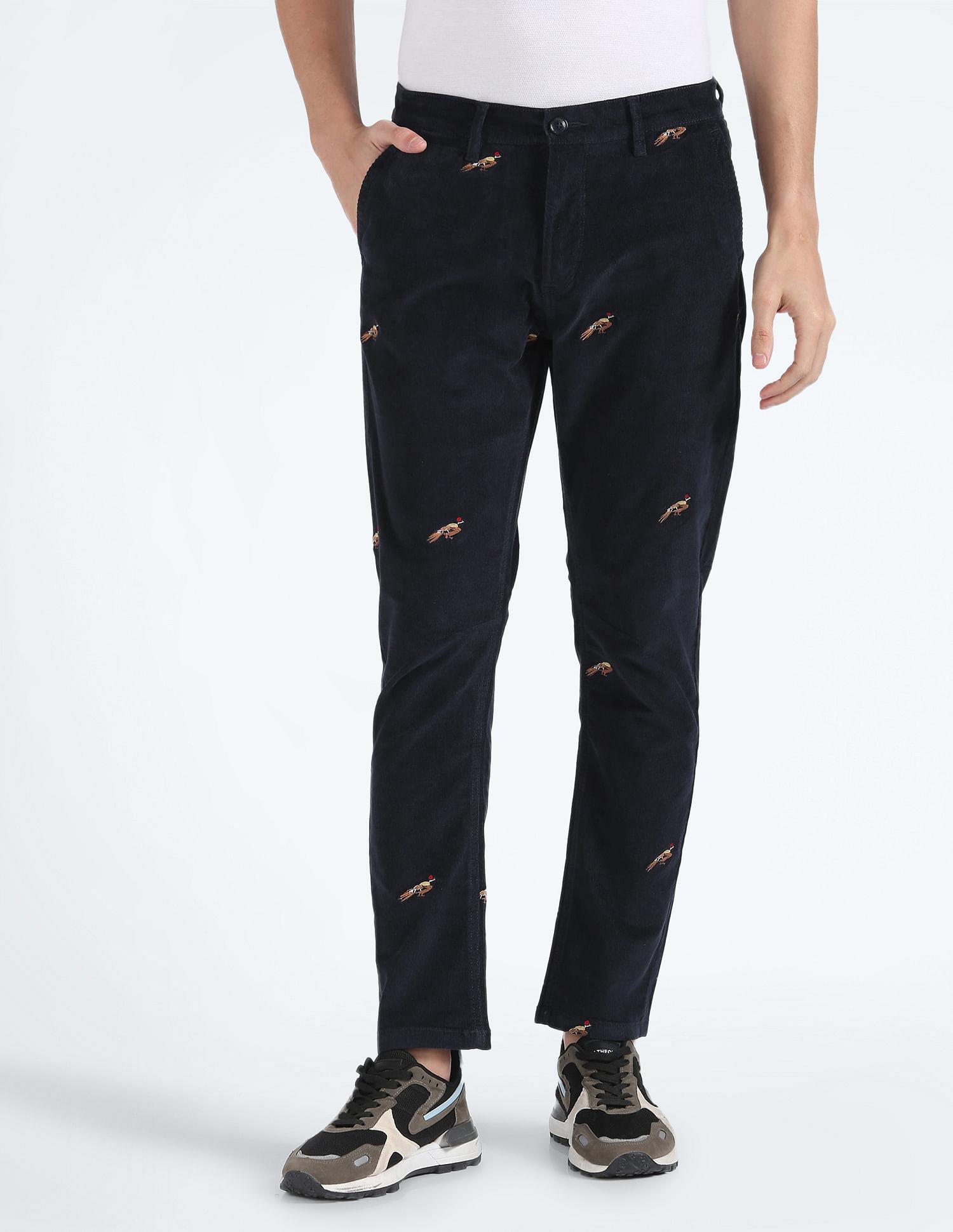 corduroy embroidered trousers