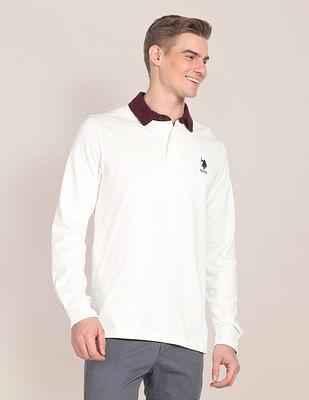 corduroy collar long sleeve polo shirt