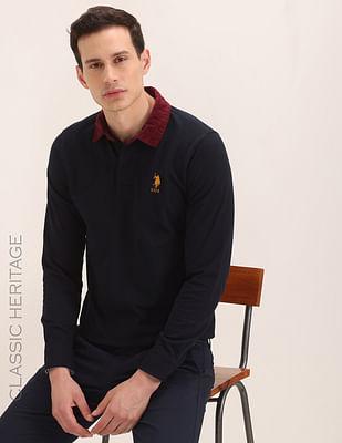 corduroy collar long sleeve polo shirt