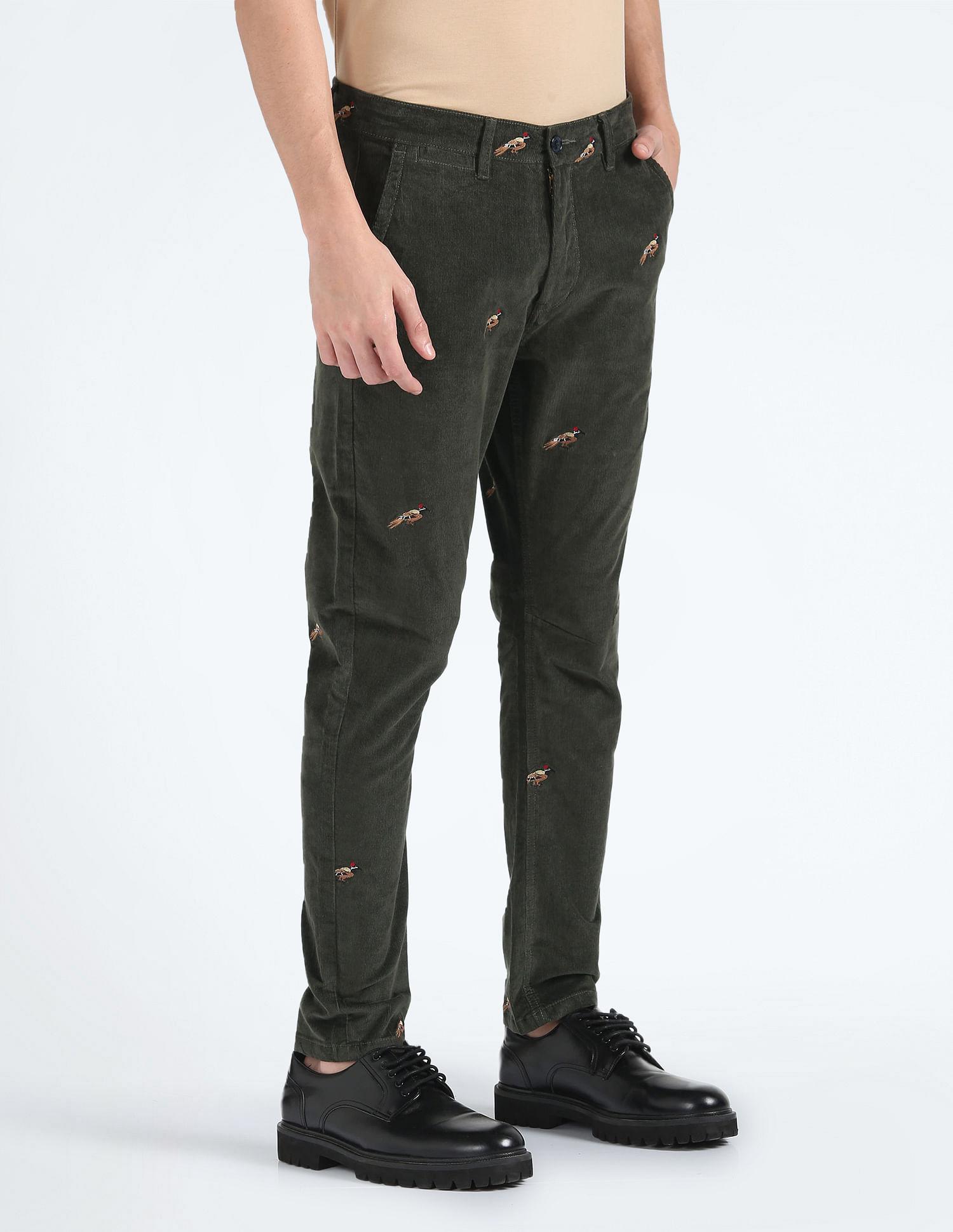 corduroy embroidered trousers
