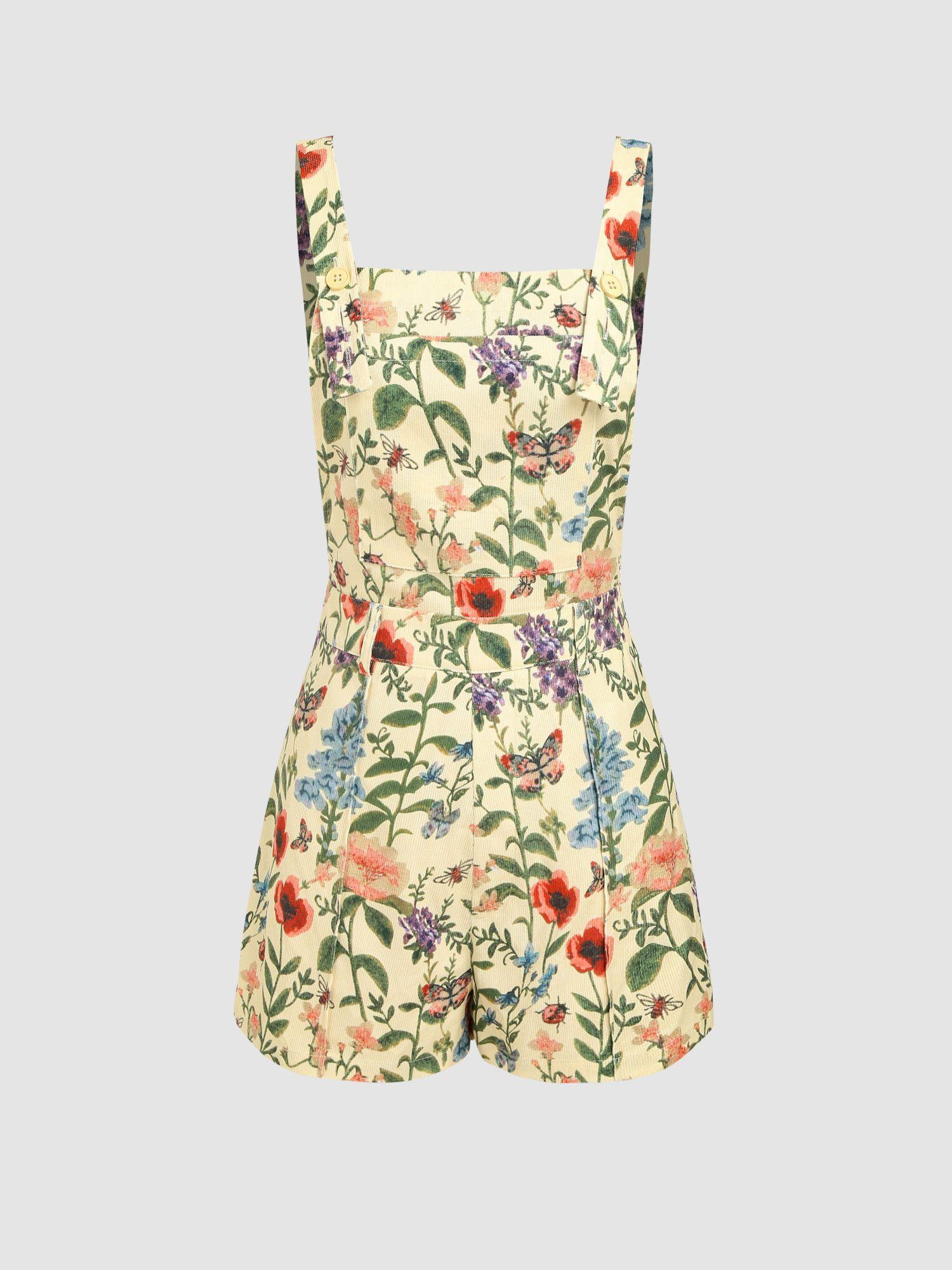 corduroy floral button romper