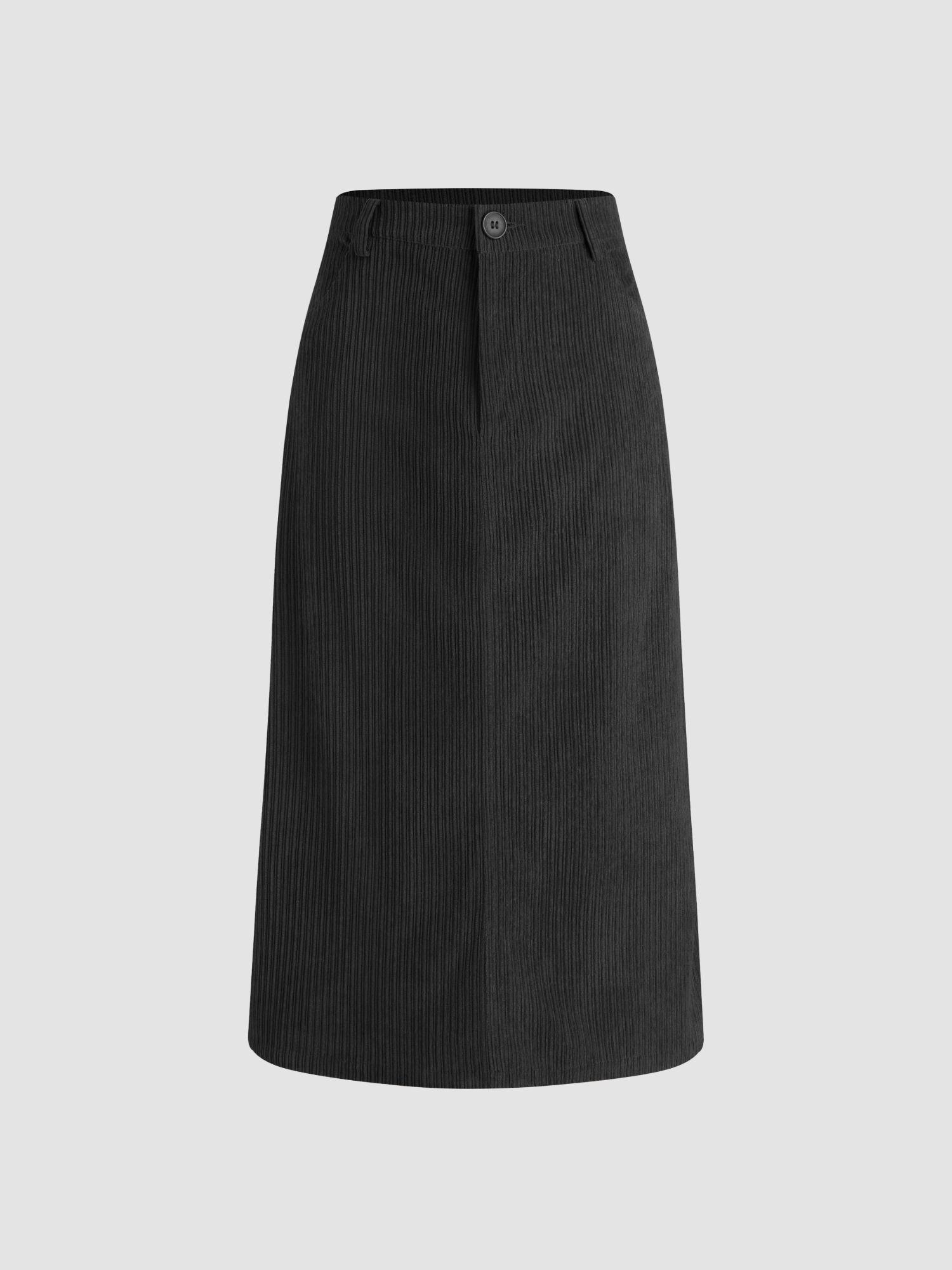 corduroy high waist solid maxi skirt