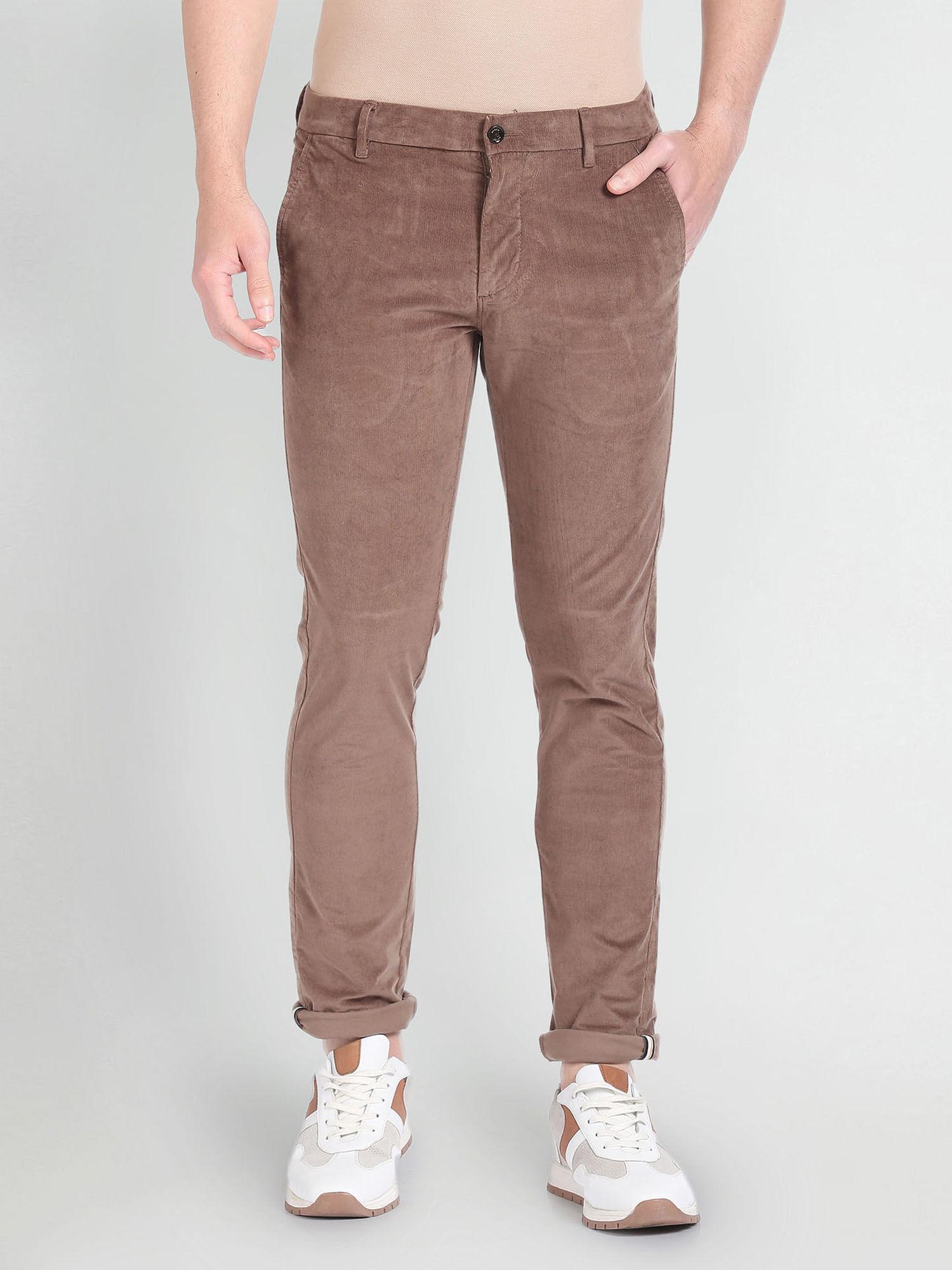 corduroy slim auto flex brown trouser