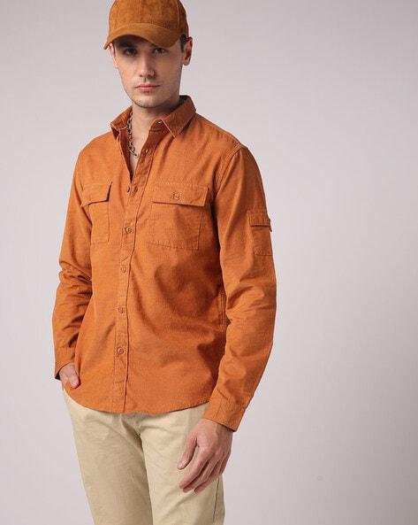 corduroy slim fit shirt with flap pockets