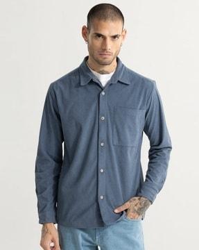 cordy ribbed regular fit shirt with patch pocket
