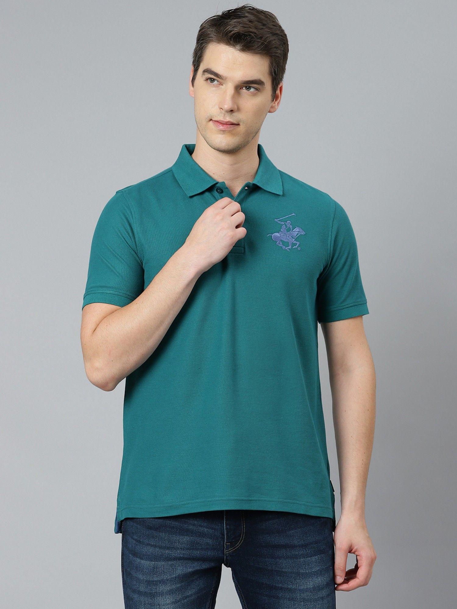 core plaited collar and cuff green polo t-shirt