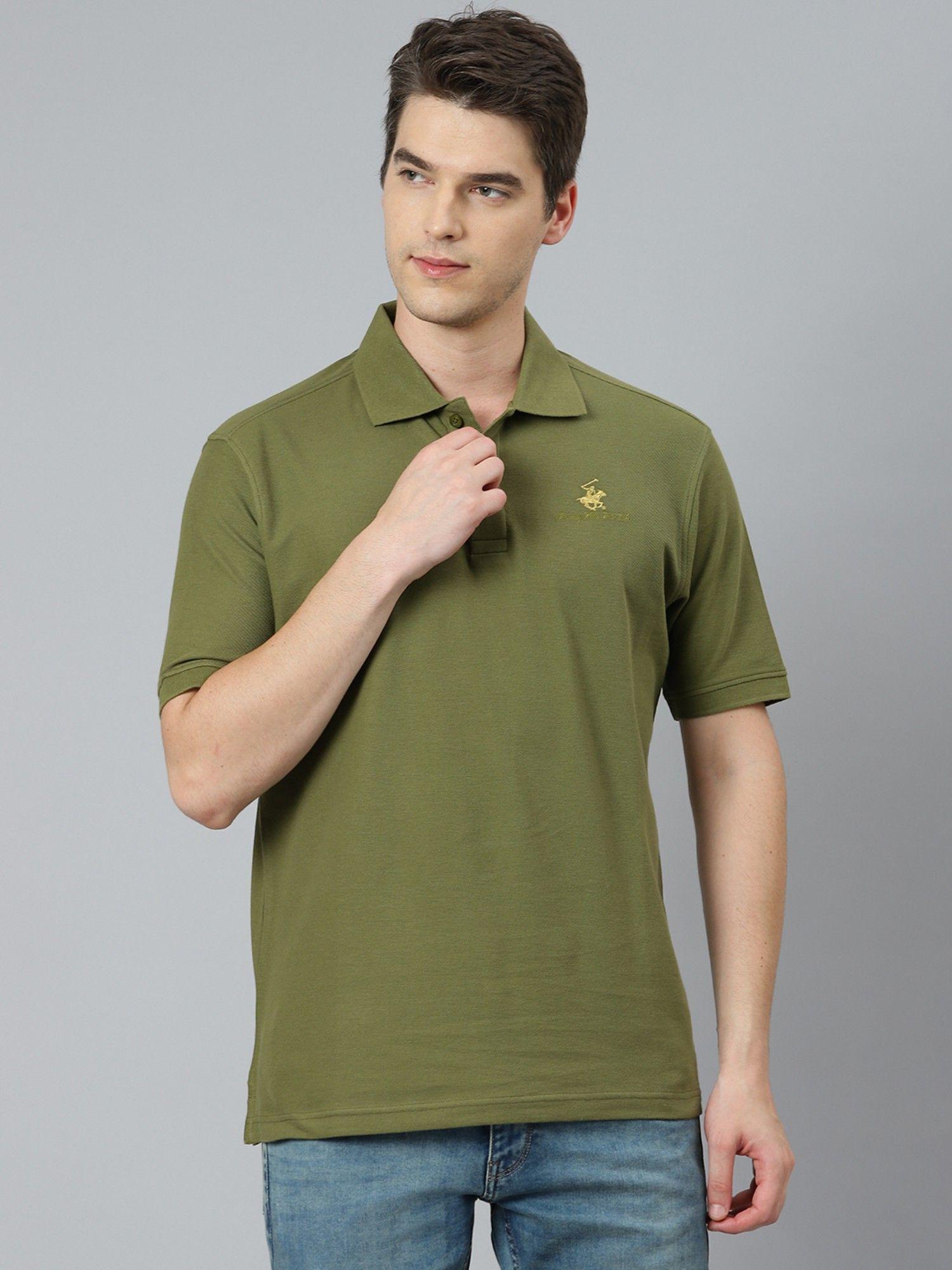 core plaited collar and cuff green polo t-shirt