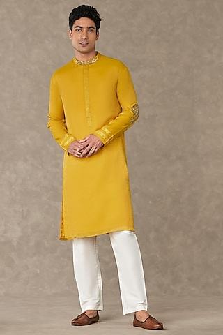 corn yellow tissue embroidered kurta set