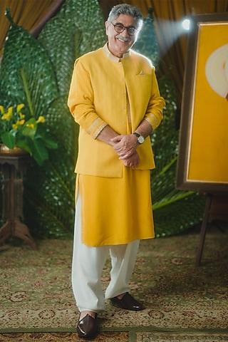 corn yellow tissue embroidered kurta