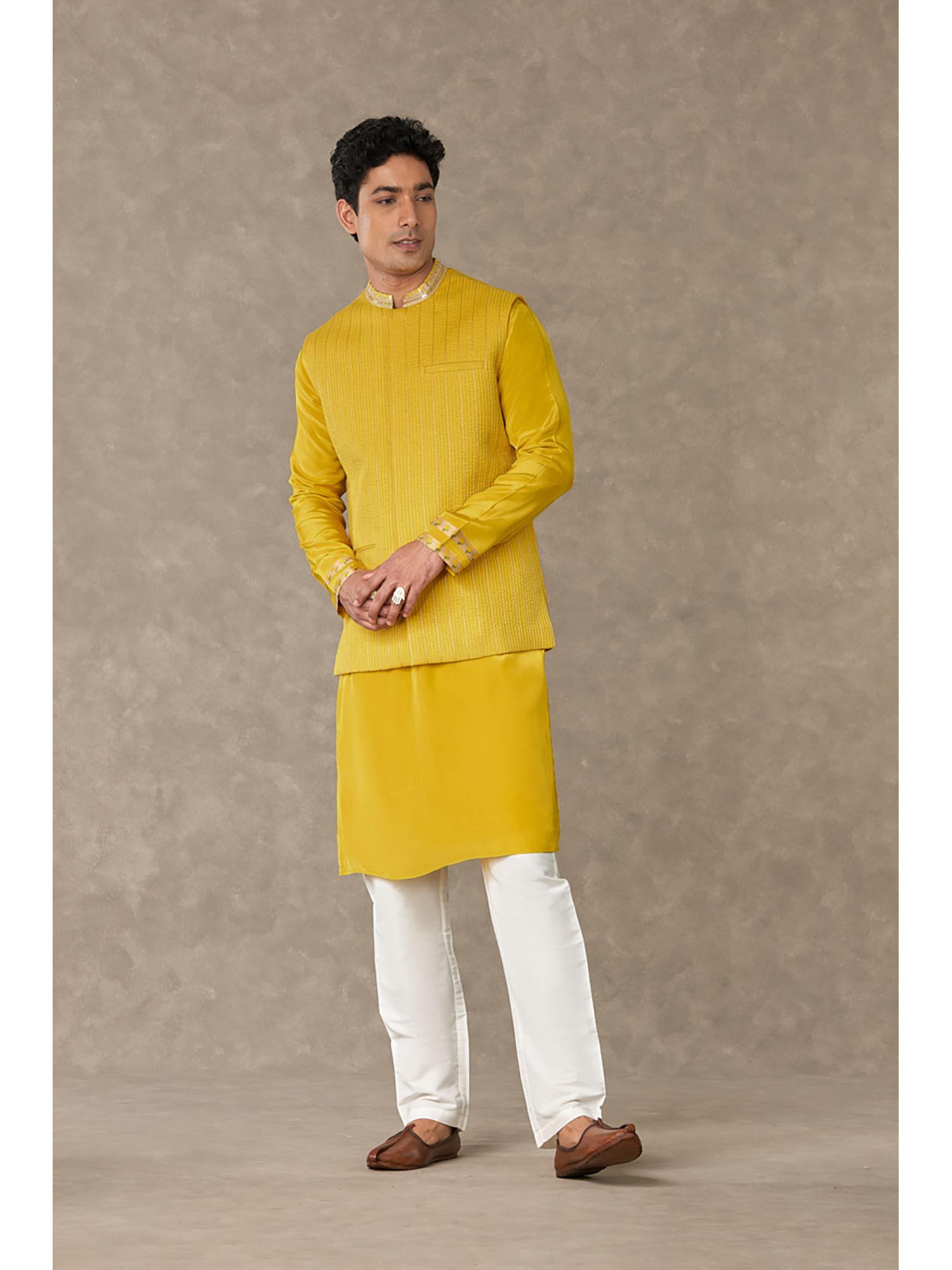 corn yellow tissue nehru jacket