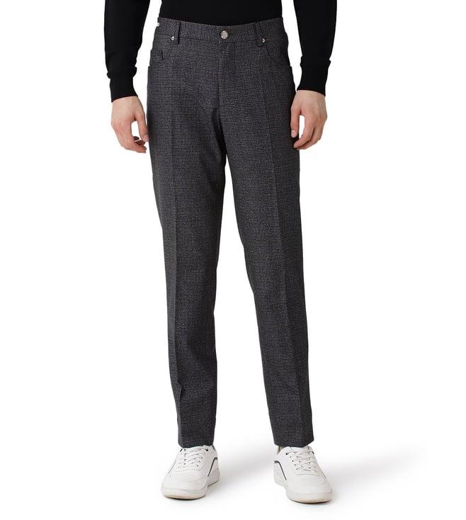 corneliani dark grey cheviot slim fit 5 pocket flat front trousers