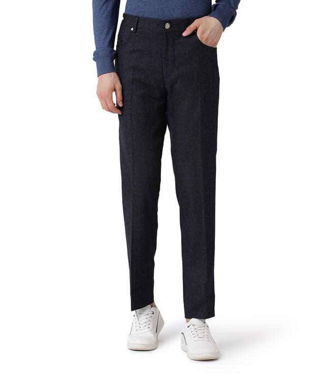 corneliani navy blue cheviot slim fit 5 pocket flat front trousers