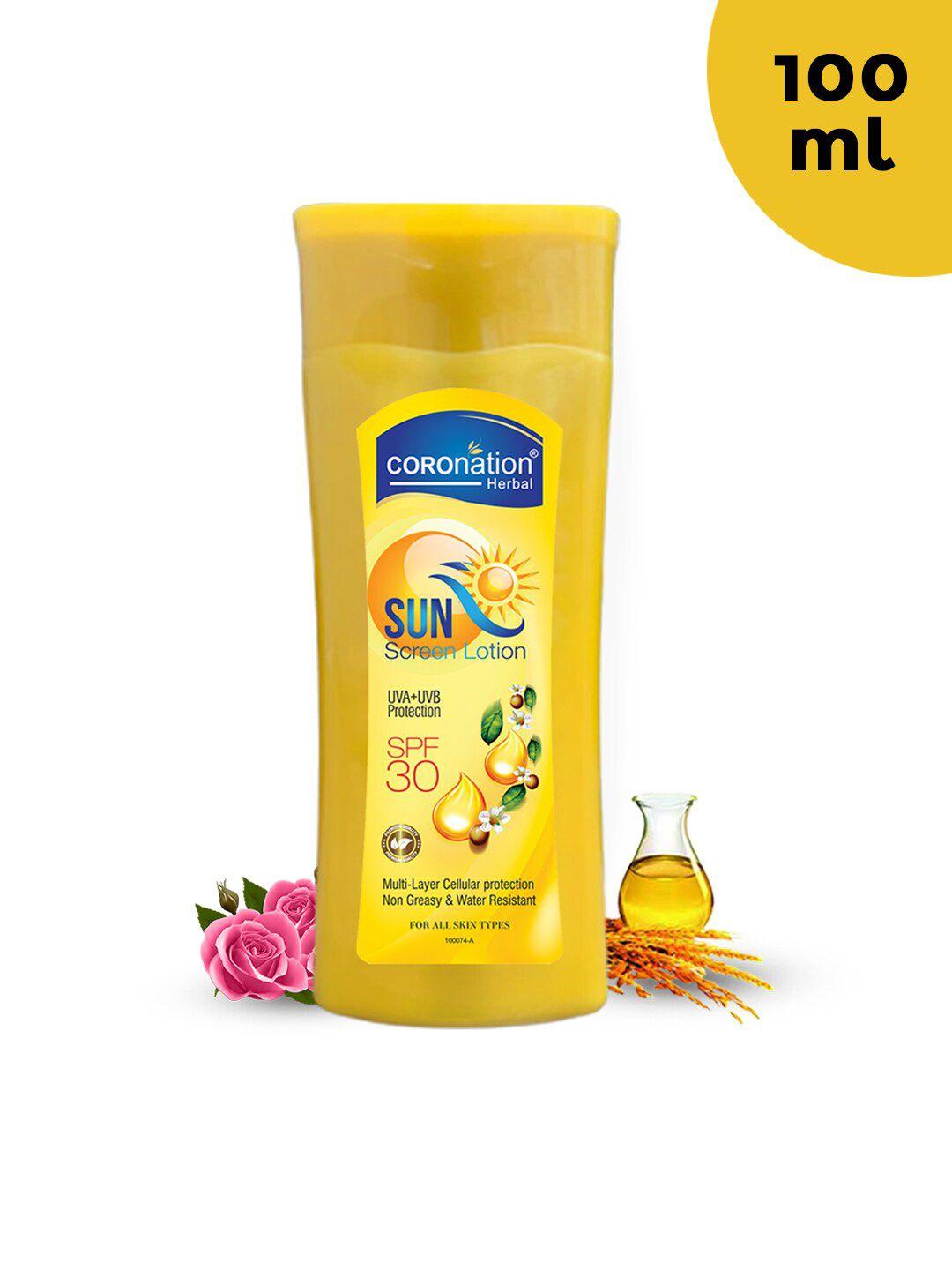 coronation herbal non-greasy sunscreen lotion spf30 with rose & carrot extracts - 100ml