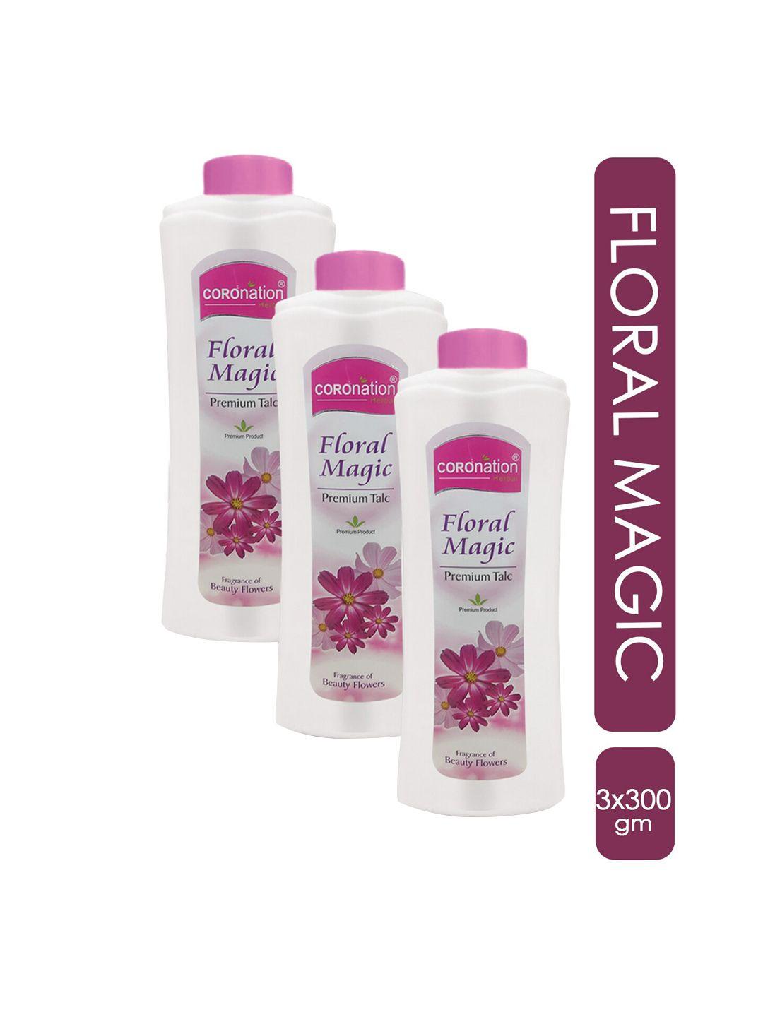 coronation herbal set of 3 floral magic premium talc powders - 300g each