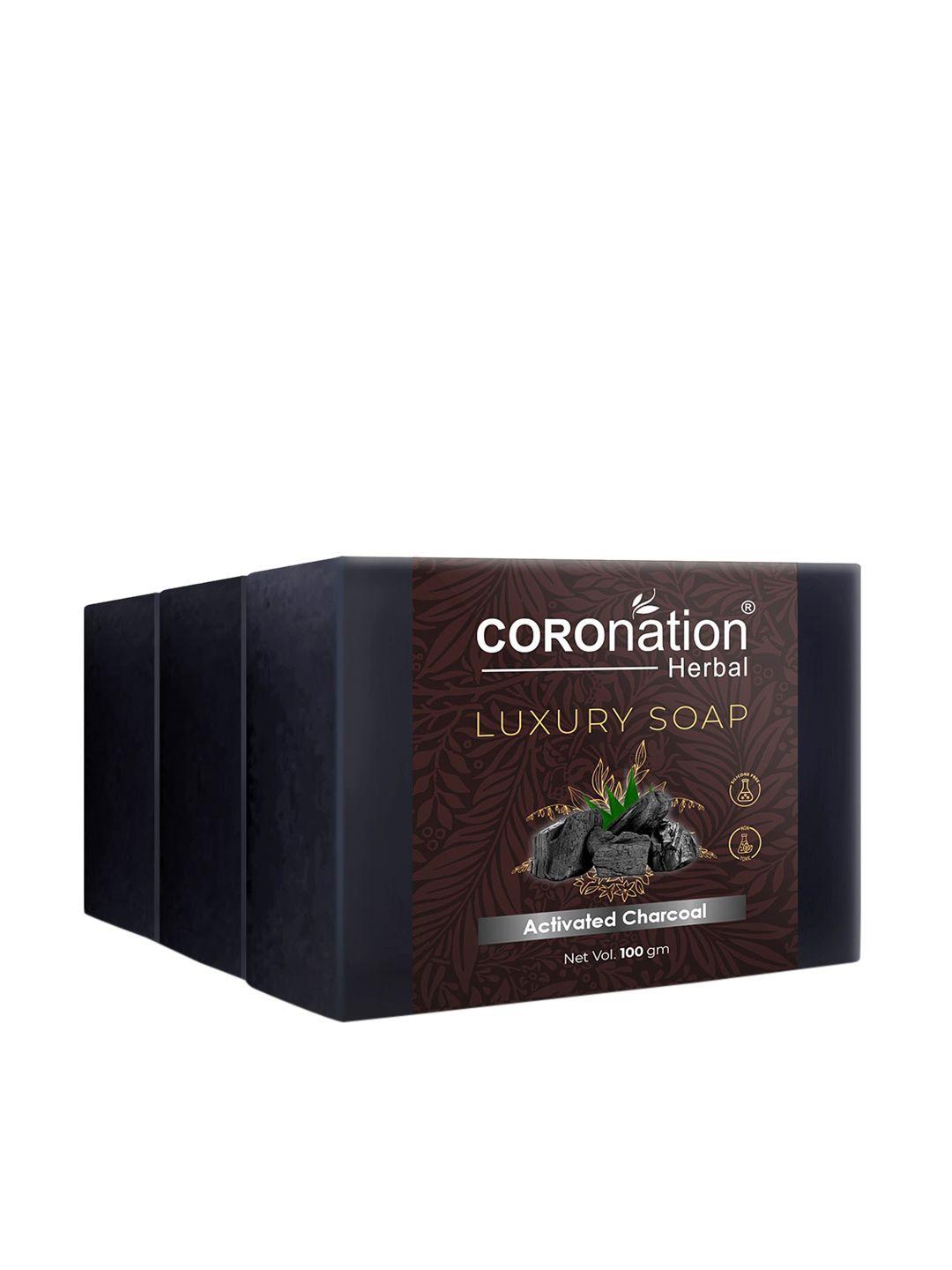 coronation herbal set of 3 activated charcoal luxury soaps - 100g each