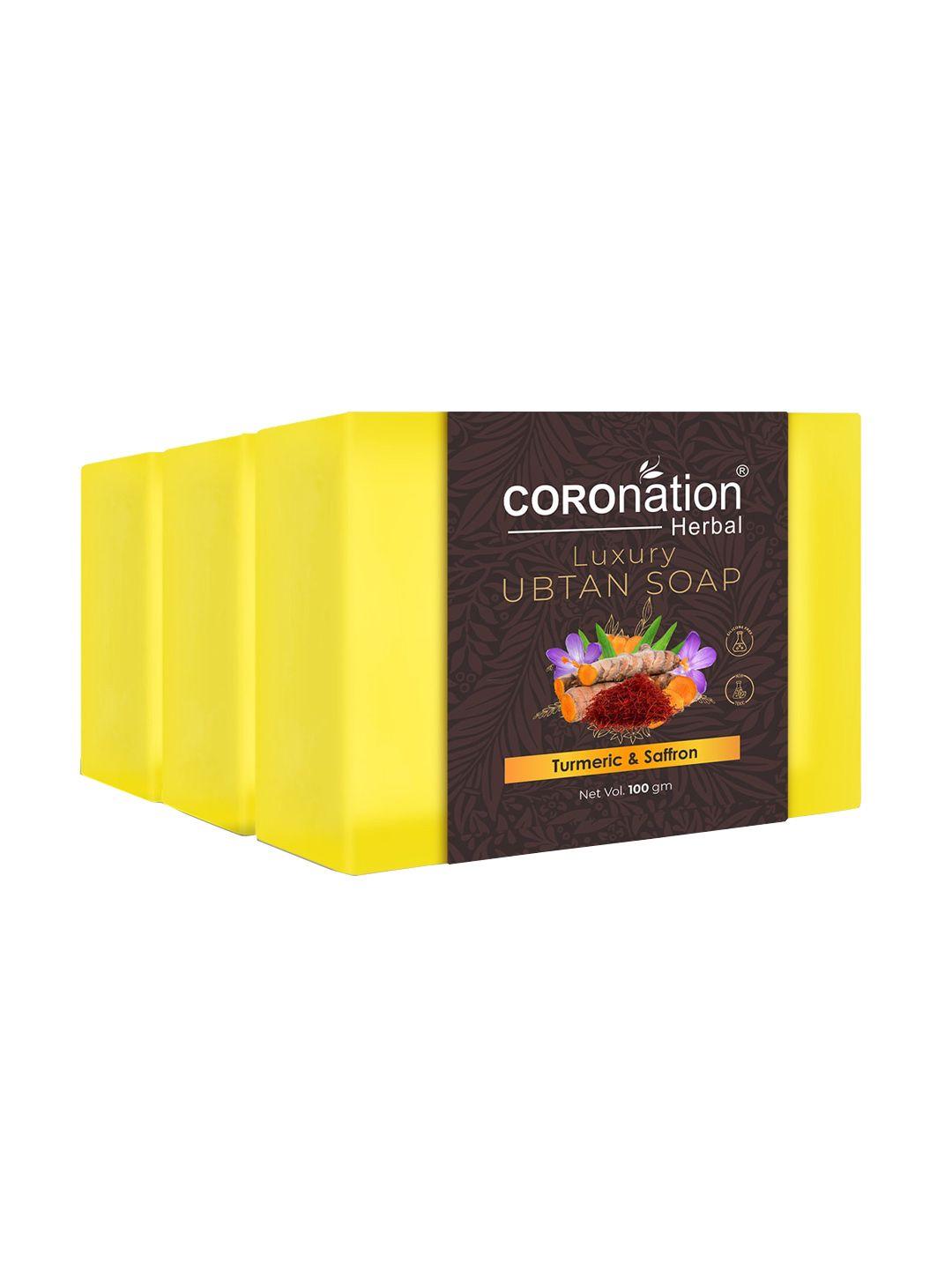 coronation herbal set of 3 anti-tan luxury ubtan soap with turmeric & saffron - 100 g each