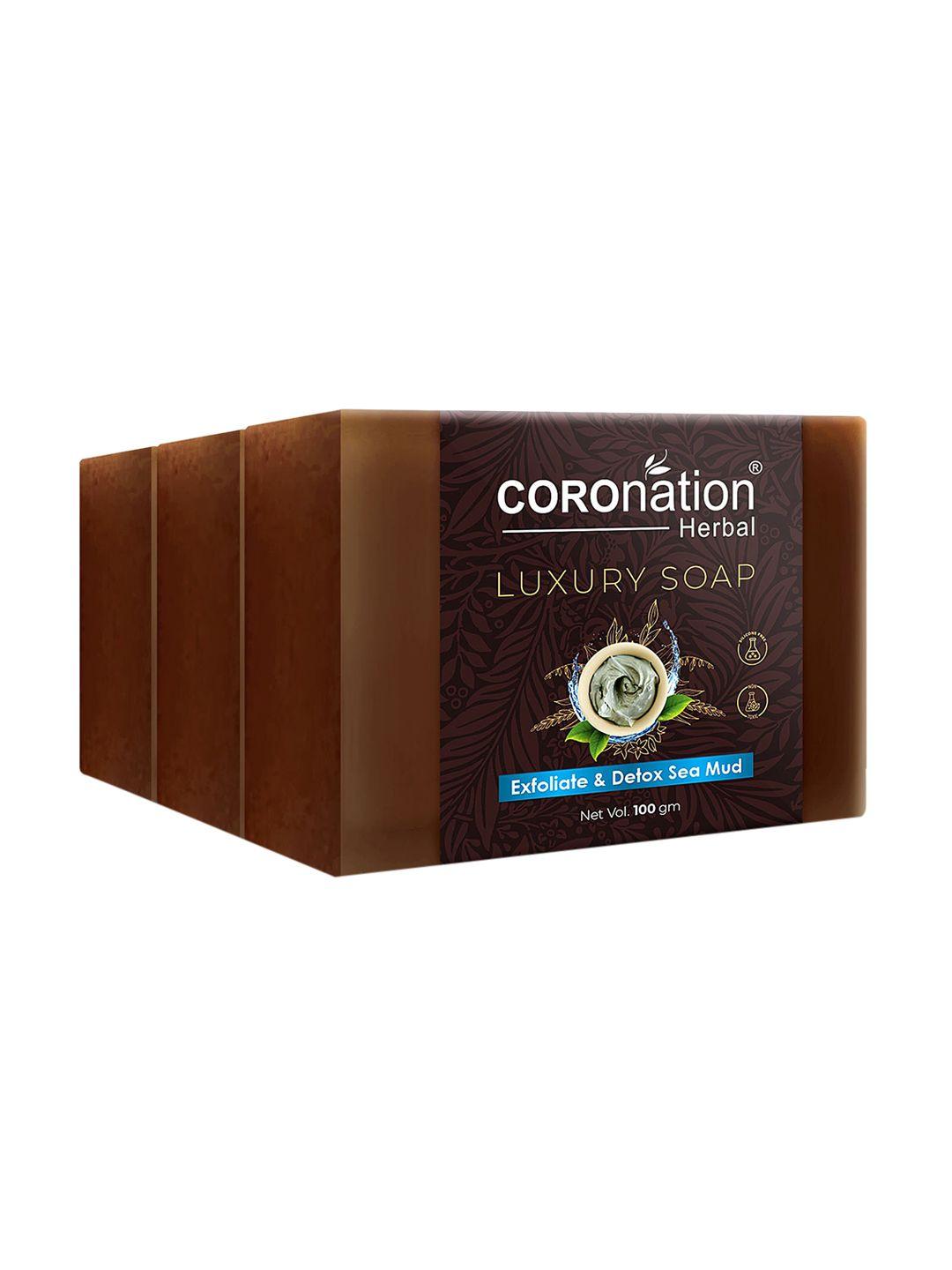 coronation herbal set of 3 exfoliate & detox sea mud luxury soaps - 100g each