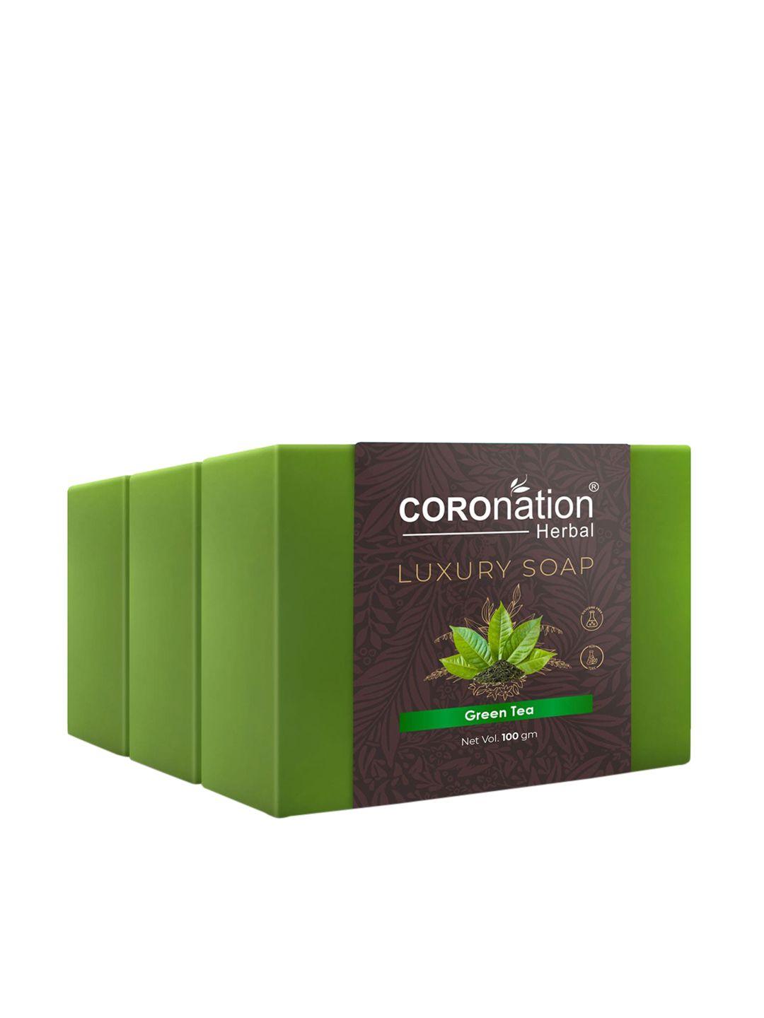 coronation herbal set of 3 green tea luxury soaps - 100g each