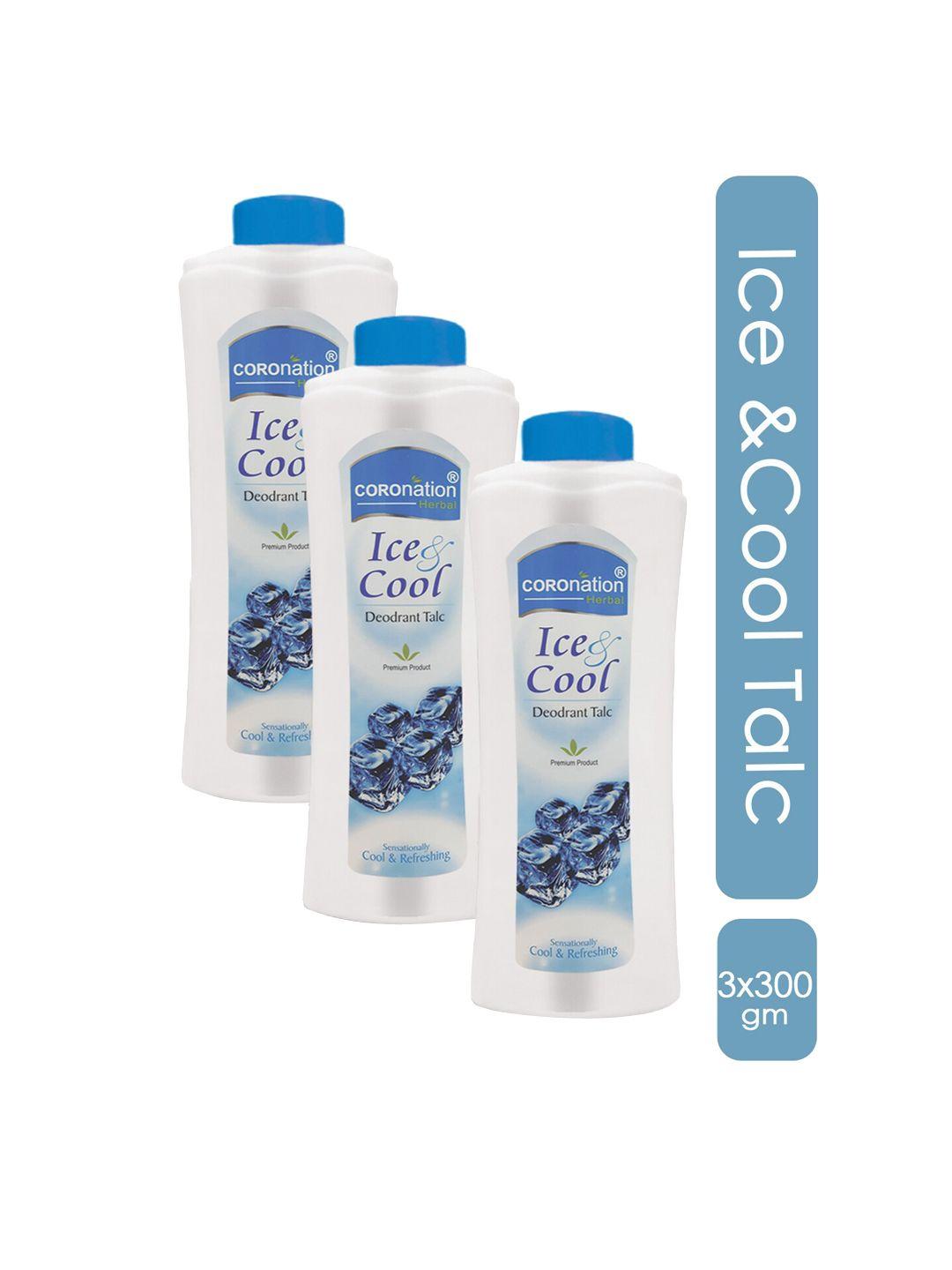 coronation herbal set of 3 ice & cool refreshing deodorant talc powders - 300g each