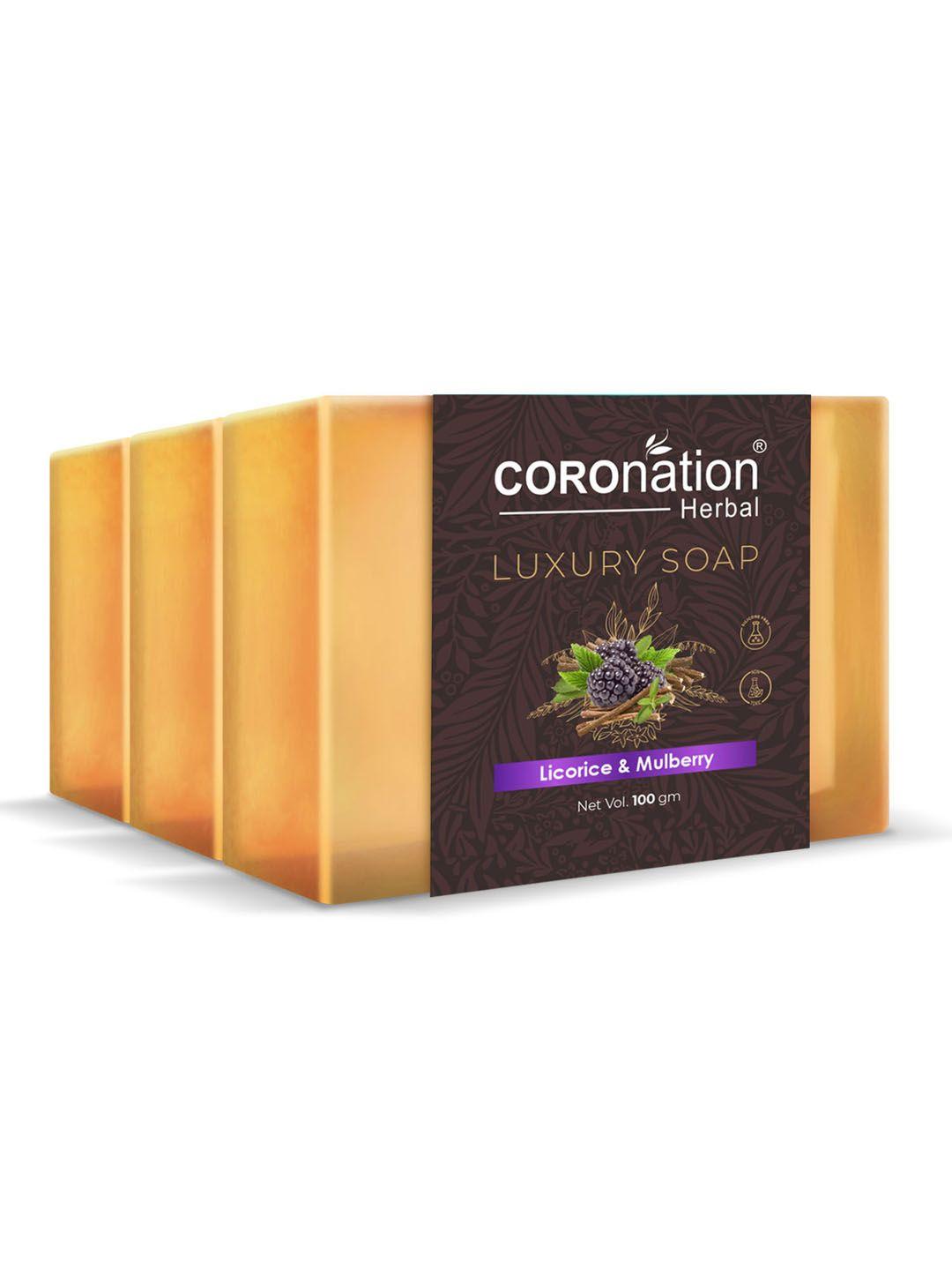 coronation herbal set of 3 licorice & mulberry luxury soaps - 100g each