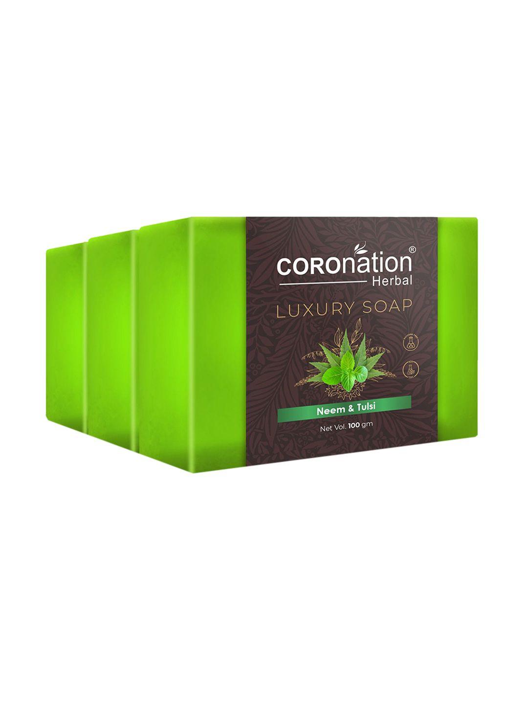 coronation herbal set of 3 neem & tulsi luxury soap - 100 g each