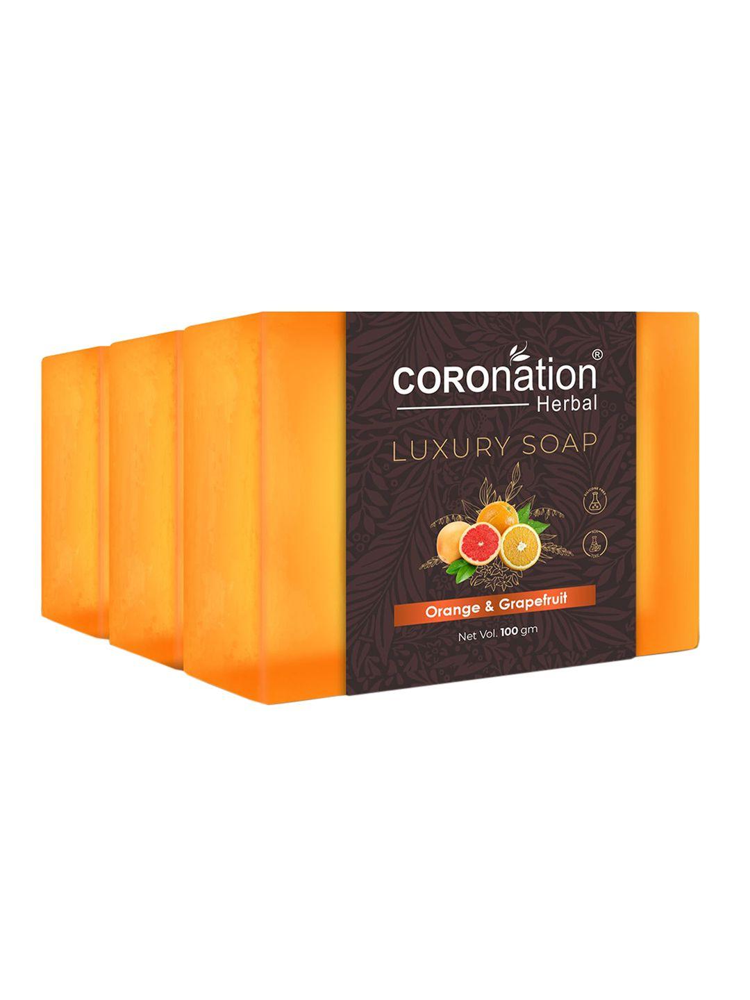 coronation herbal set of 3 orange & grapefruit luxury soaps - 100g each