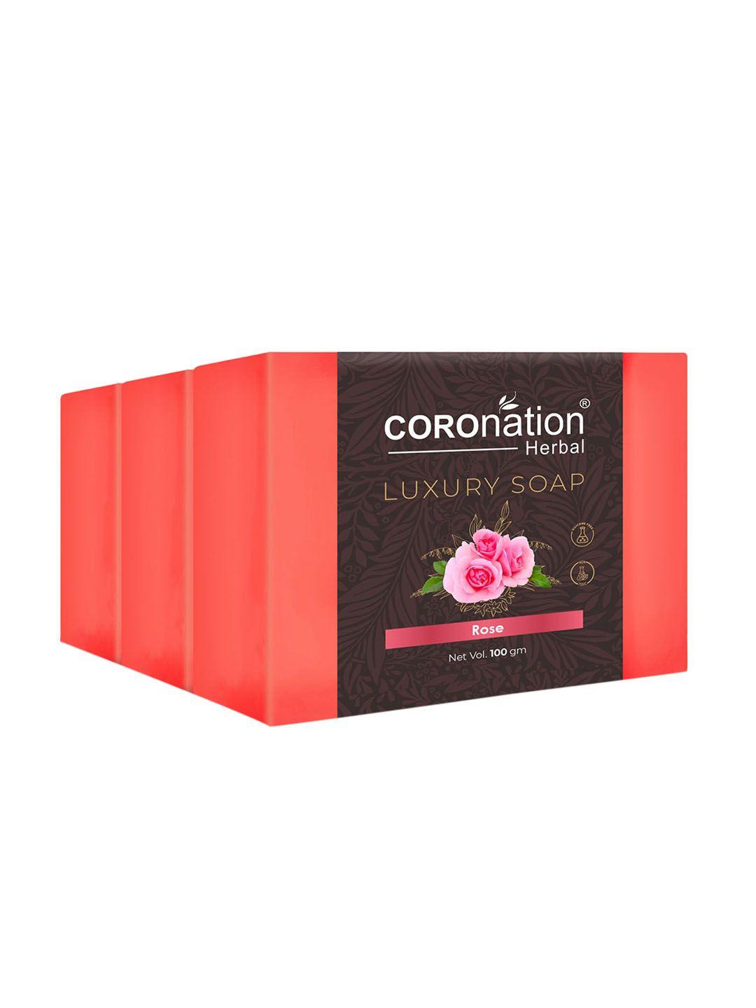 coronation herbal set of 3 rose luxury soaps - 100g each