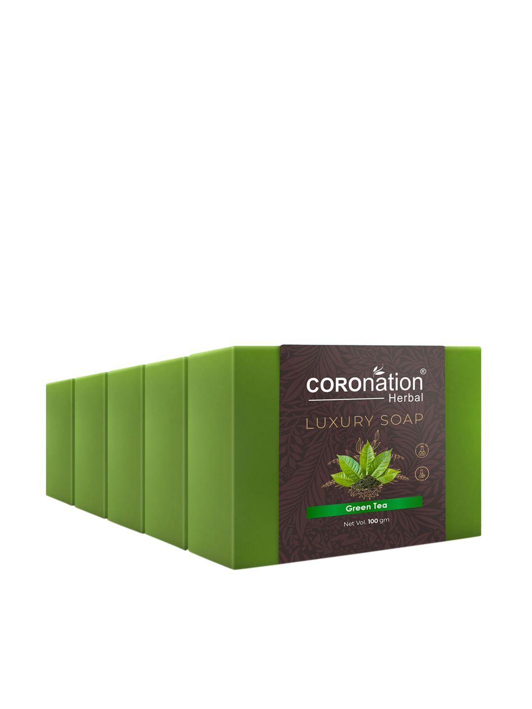 coronation herbal set of 5 green tea luxury soaps - 100 g each