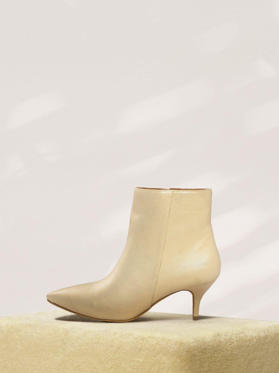 corsica muted gold-toned solid mid-top kitten heeled boots