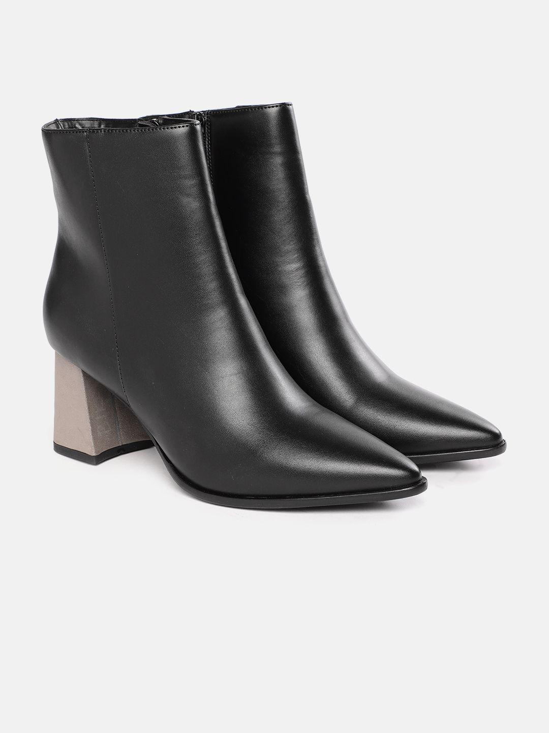 corsica black solid mid-top block heeled boots