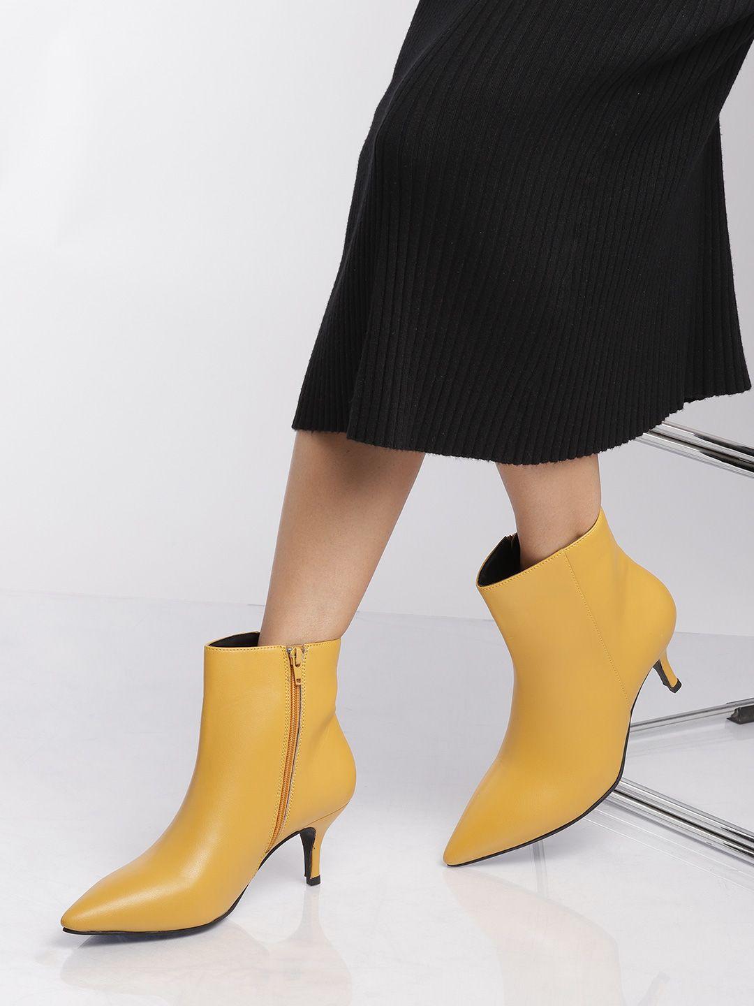 corsica mustard yellow solid heeled boots