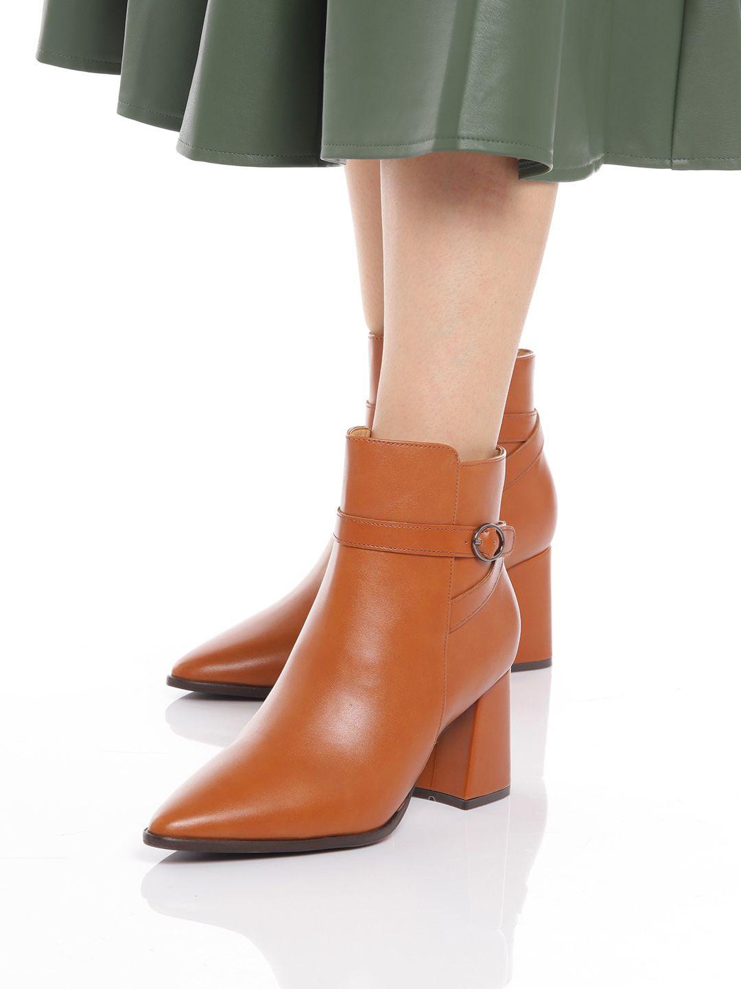 corsica tan brown mid-top block heeled boots