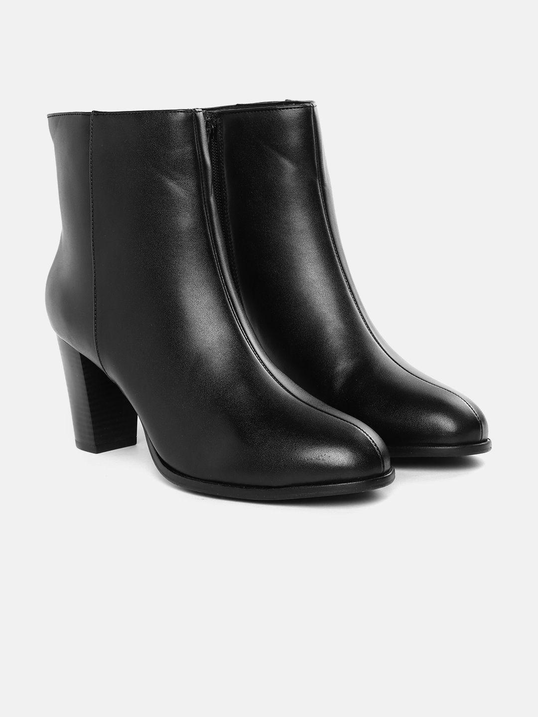 corsica women black solid mid-top block heeled boots