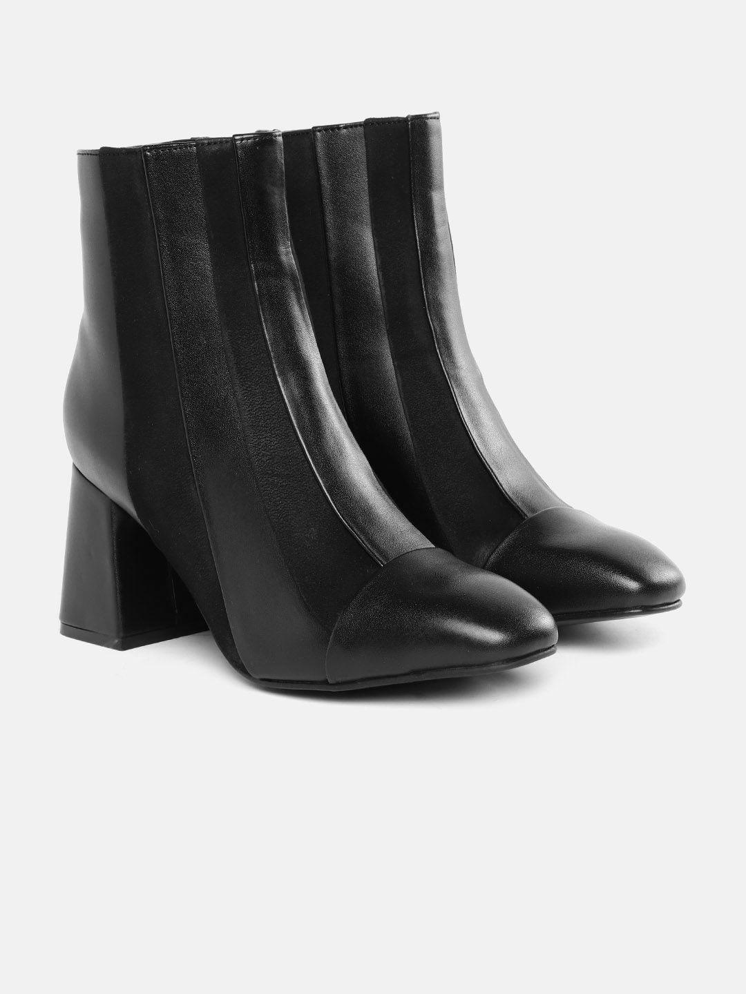 corsica women black striped mid-top block heel boots