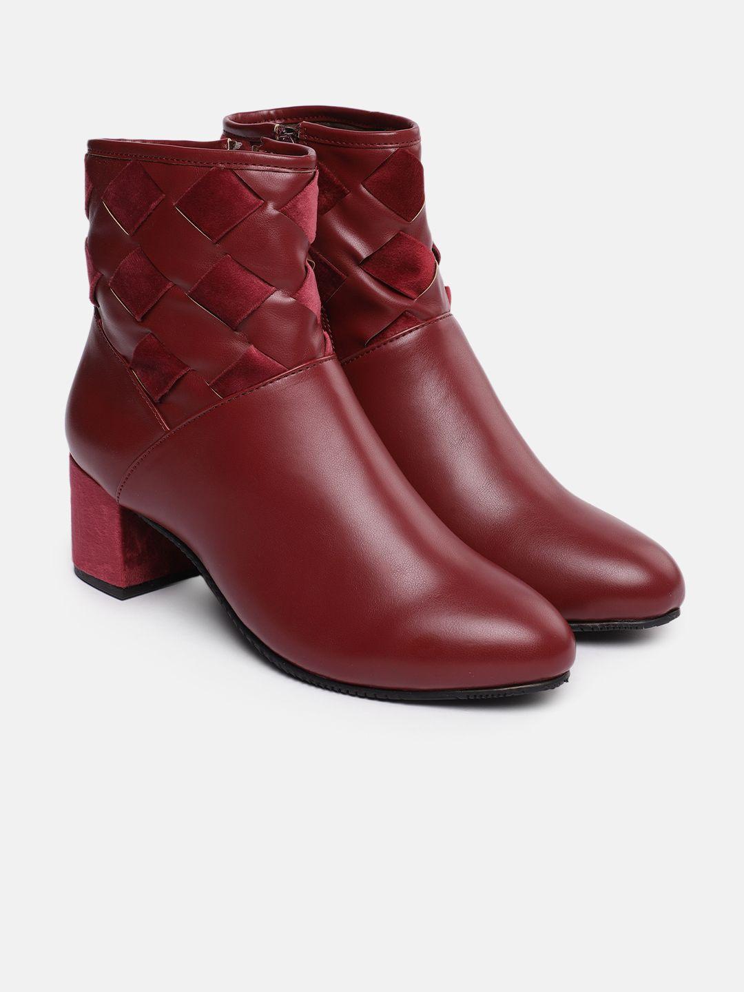 corsica women burgundy solid high-top regular boots with basket woven detail