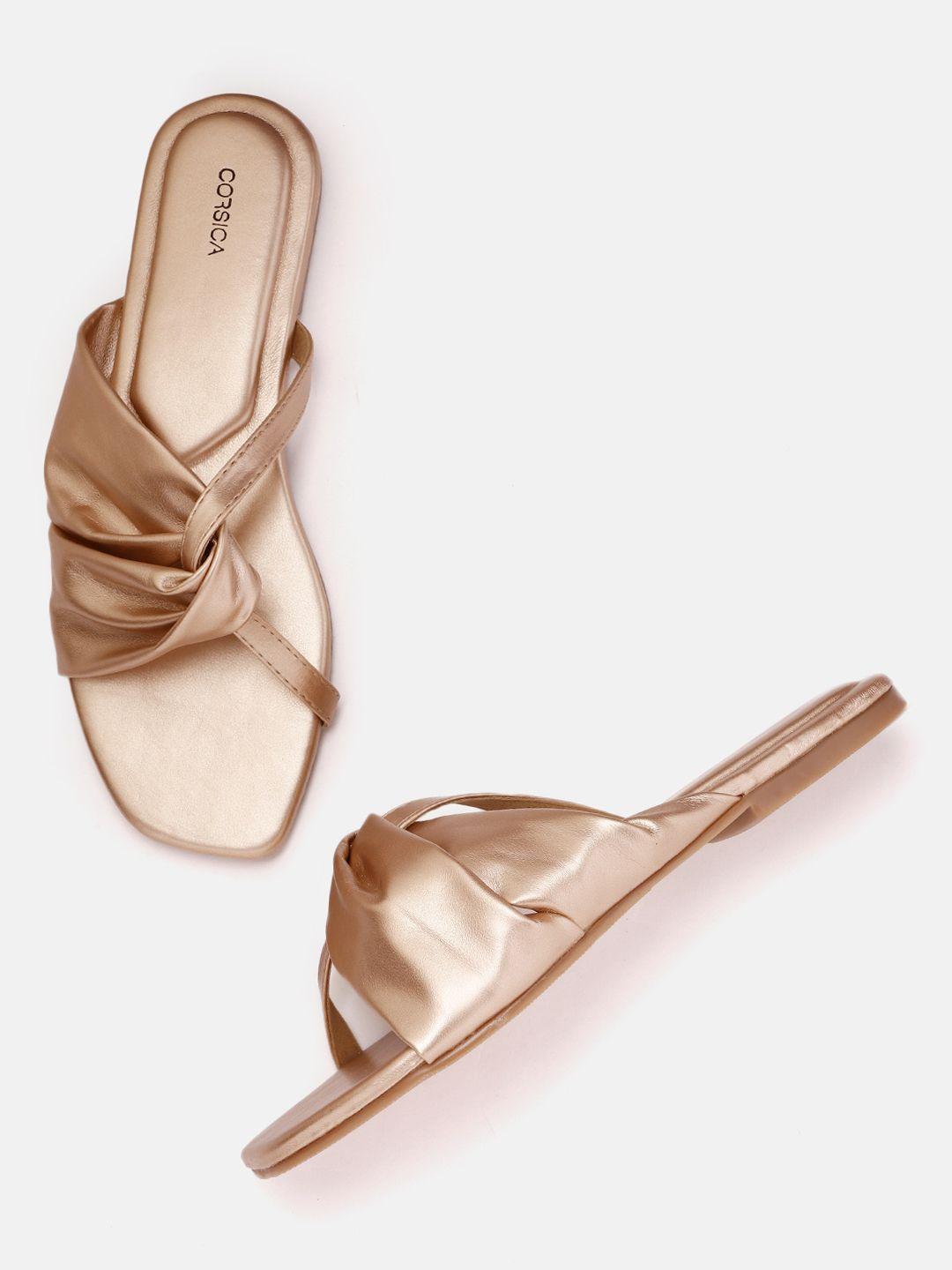 corsica women gold-toned solid twisted open toe flats