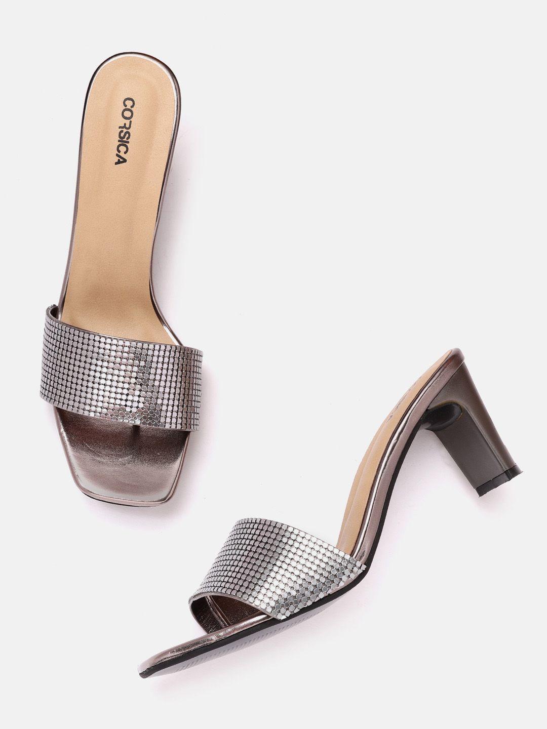 corsica women gunmetal-toned western embellished block heels