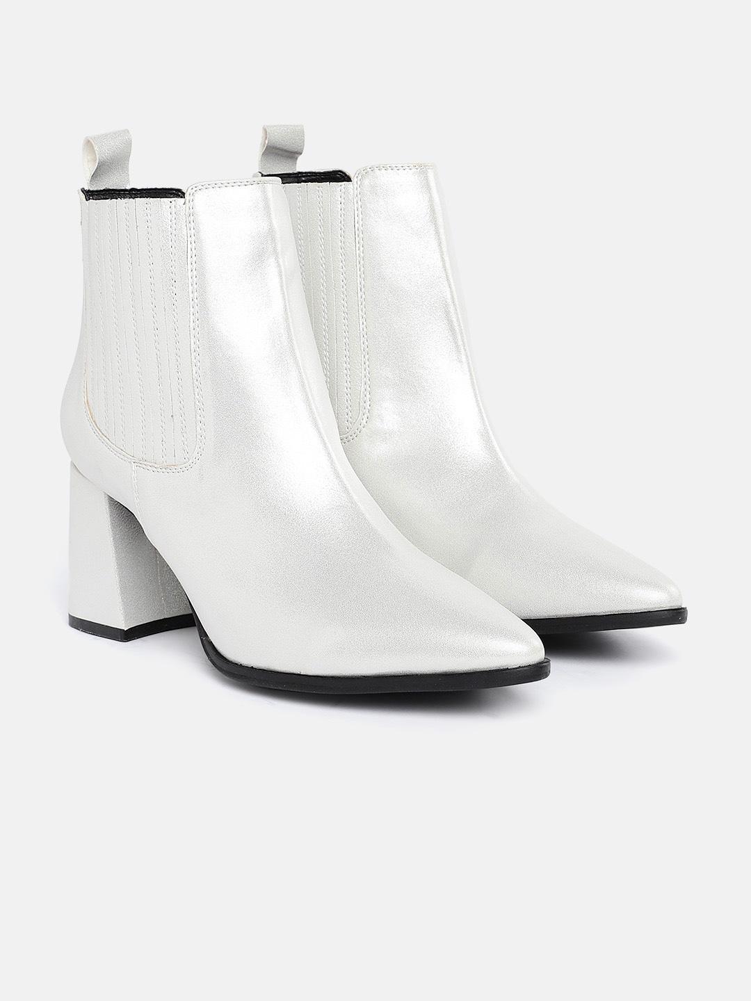 corsica women silver solid mid-top block heel chelsea boots