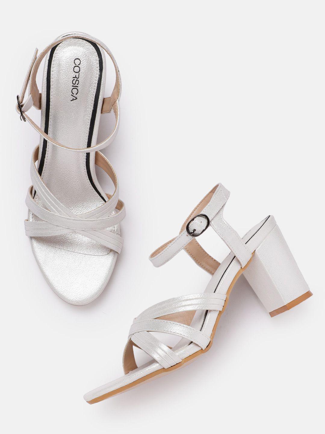 corsica women silver-toned solid block heels