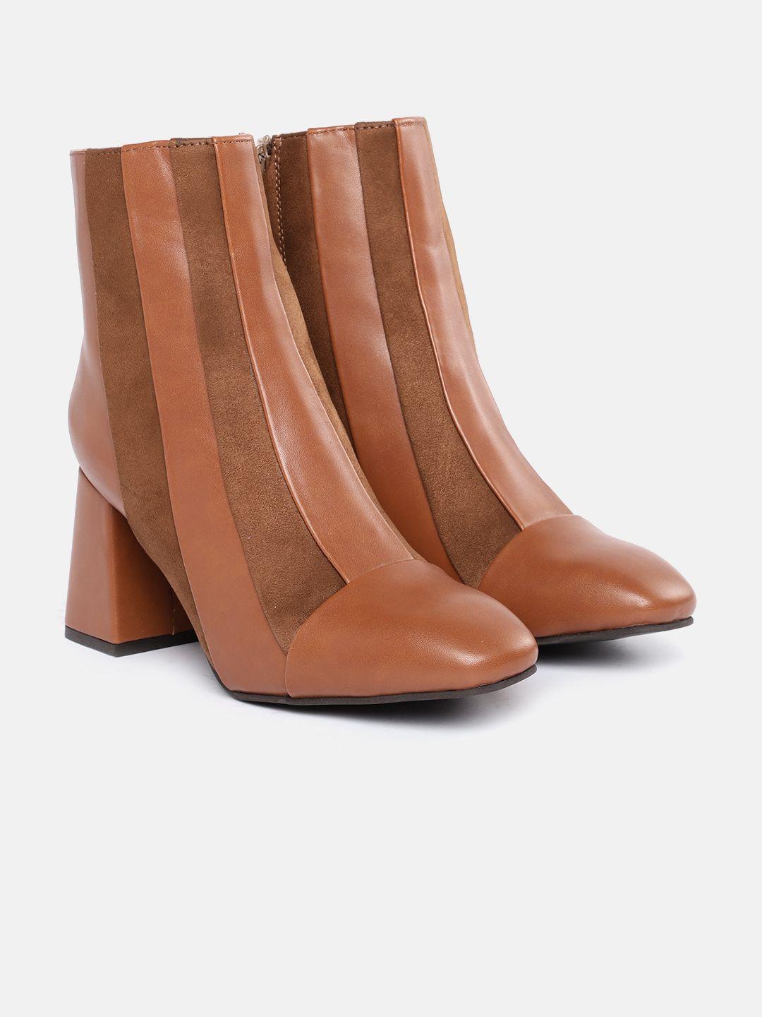 corsica women tan brown striped mid-top block heel regular boots