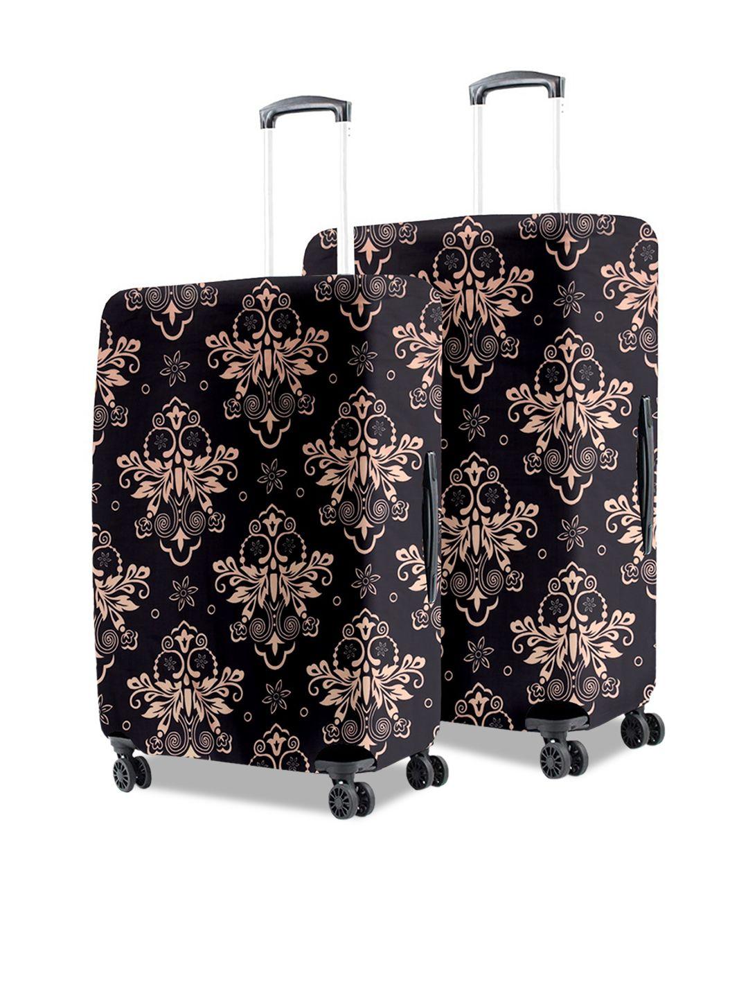 cortina set of 2 black & peach-coloured printed trolley trolley bag cover