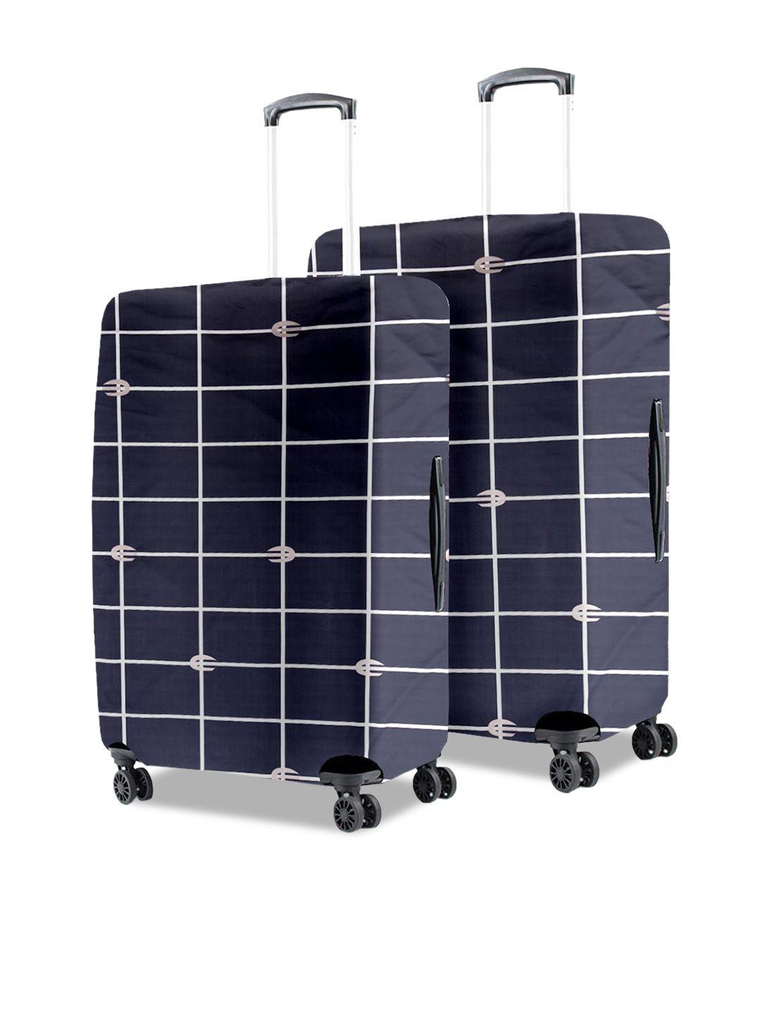 cortina set of 2 navy blue & white eco friendly polyester checked trolley bag covers