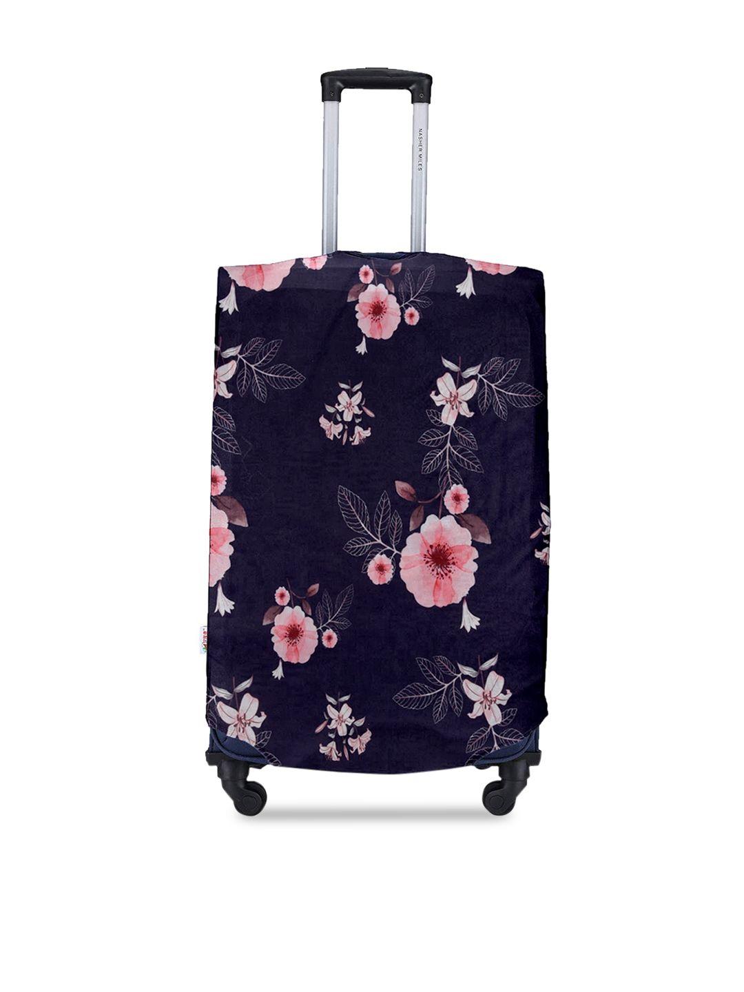 cortina navy blue & pink printed protective medium trolley bag cover