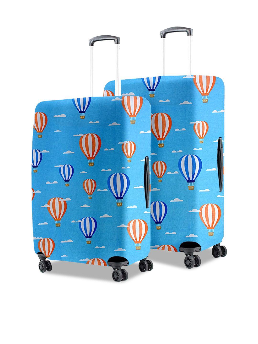 cortina set of 2 blue & orange printed trolley bag cover