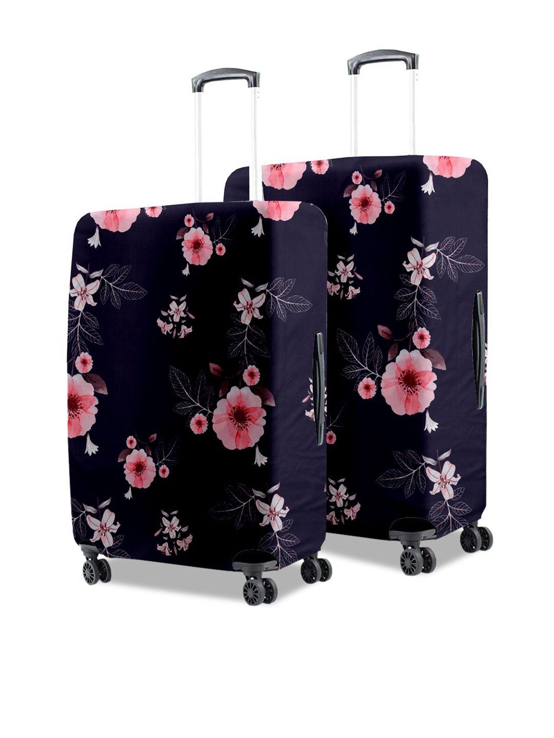 cortina set of 2 navy blue & pink eco friendly polyester printed trolley luggage covers
