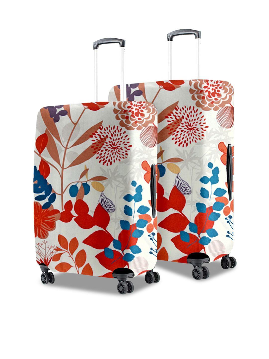 cortina set of 2 white & red printed protective luggage cover